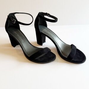 Stuart Weitzman NearlyNude Ankle-Strap Black Suede Heels